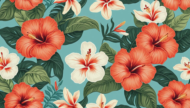 Fototapeta Abstract floral art seamless pattern illustration in vintage style with vibrant colours and contemporary design