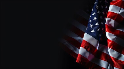 American flag on black background with copy space