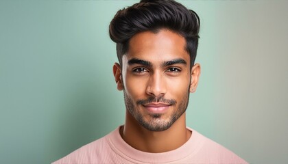 Fototapeta premium Hispanic man with vibrant clear skin for a beauty campaign, face care, facial treatment, cosmetology, beauty and spa; portrait; high quality studio shot