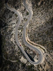 Mountain curved road in Almeria aerial top view
