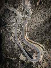 Mountain curved road in Almeria aerial top view