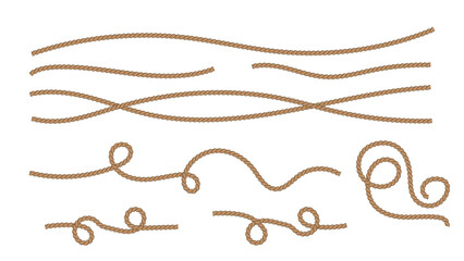 Set of different style brown color vintage type rope vector © sawrav97