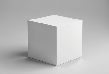 Minimalist geometric design featuring a white three-dimensional cube render with precision and simplicity