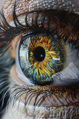 Close-up image capturing the intricate details of a human iris and eyelashes