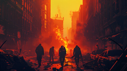 a post apocalyptic city, war struck, destroyed city, dystopian fantasy wallpaper, gaming concept