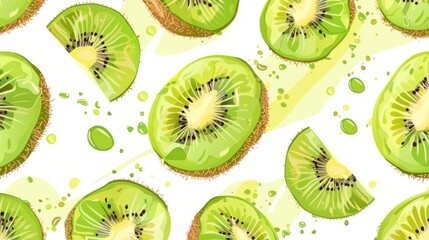 Fototapeta premium Seamless pattern of green kiwi fruits. 