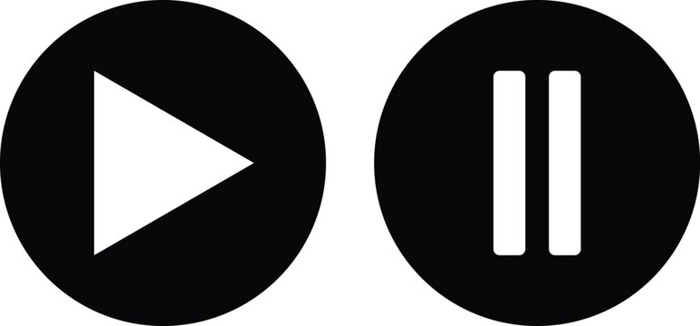 Play and pause button icon set isolated on white background . Vector illustration