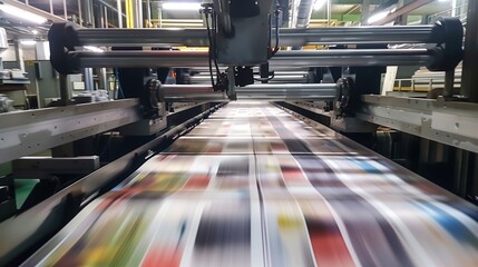 The process of printing newspapers or magazines on a special press. Printing house