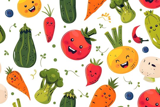 Abstract cartoon cute vegetables seamless pattern background