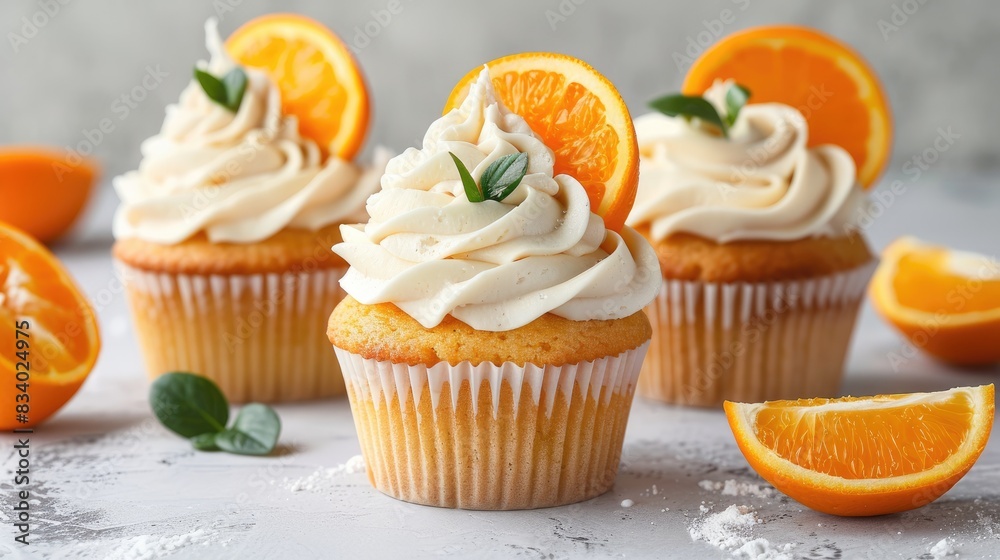 Canvas Prints Oranges on a light gray background cupcakes