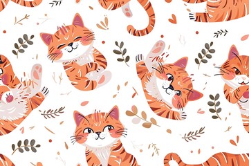 Fototapeta premium Abstract cute kitten cartoon seamless pattern