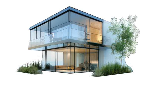 Luxury cube glass house isolated on white created with Generative AI