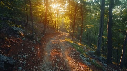 Naklejka premium way in deep forest of Croatia 