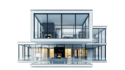 Luxury cube glass house isolated on white created with Generative AI