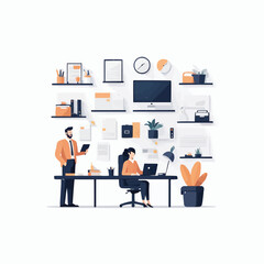Minimal office business flat illustrations concept white background