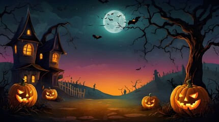 Fototapeta premium A beautiful haunted house Halloween illustration. Generative AI