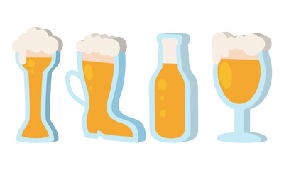 3D Beer glass icons set Vector