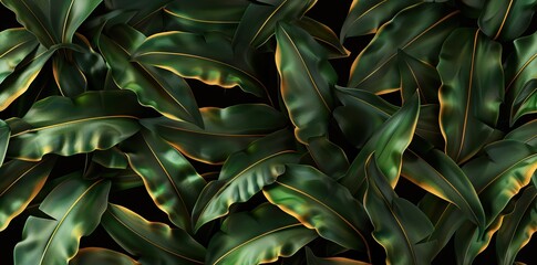 tropical banana leaf texture in garden, abstract green leaf, large palm foliage nature dark green wallpaper. AI generated illustration