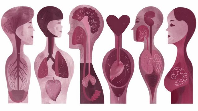 Set of human internal organs. Sketch style brain, heart, lungs, stomach, kidneys, liver, abdomen. Female reproductive system. Anatomical animations isolated on white background. Anatomy. vector