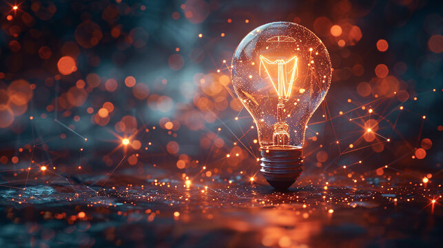 A conceptual image of a light bulb surrounded by abstract geometric shapes and lines, symbolizing the spark of creativity and innovation that fuels educational exploration and discovery in a visually