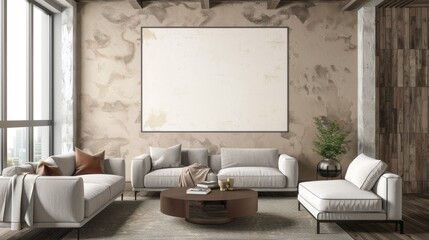 a modern living room mockup with empty wall --no light reflexion --ar 16:9 Job ID: c2098898-b087-4e36-9e81-e25f982f7154