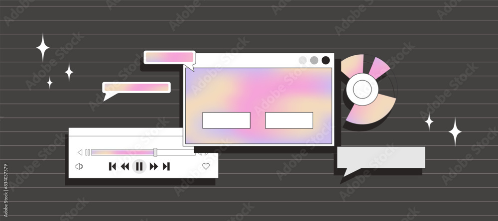 Wall mural banner with hearts. retro computer interface aesthetics. background with browser elements in y2k sty