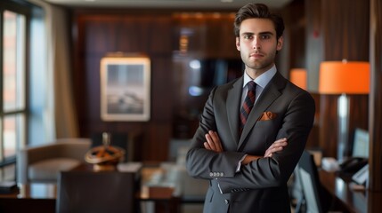 Fototapeta premium Young Man in Suit Standing in Room