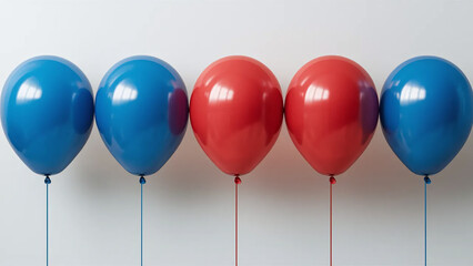 row of red and blue balloons on white background