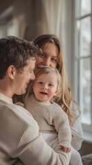 Obraz premium A family portrait showing a happy couple holding their young child