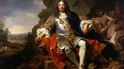 Majestic 17th-century painting of a nobleman adorned with luxurious robes and a confident expression