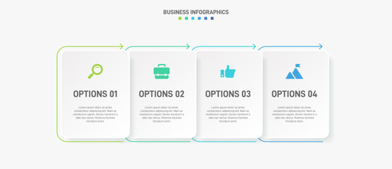 Horizontal progress bar featuring 4 arrow-shaped elements, symbolizing the four stages of business strategy and progression. Clean timeline infographic design template. Vector for presentation