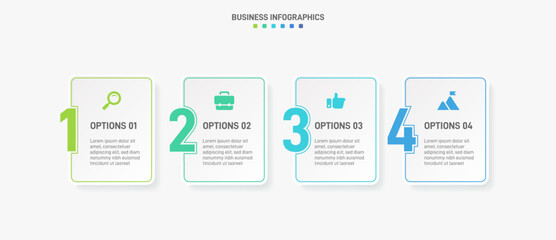 Horizontal progress bar featuring 4 arrow-shaped elements, symbolizing the four stages of business strategy and progression. Clean timeline infographic design template. Vector for presentation
