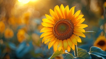 Fototapeta premium A close up of a sunflower in the middle of some green leaves, AI