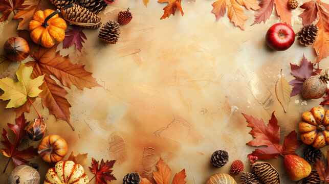 Autumn Leaves Frame with Maple Leaves in Orange and Yellow, Nature-Themed Fall Background with Copy Space.