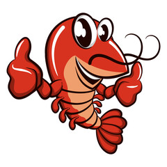 cute shrimp vector character mascot illustration giving two thumbs up, work of hand drawn