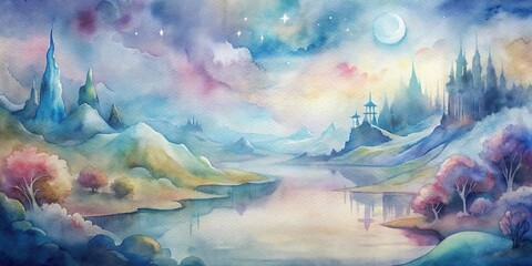 Abstract watercolor painting of a dreamy, illusionary landscape , abstraction, watercolor, painting, art, dreamy, illusion, landscape, creativity, tranquil, fantasy, colorful, peaceful