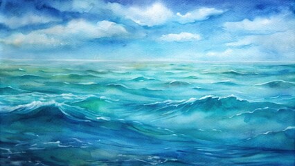 Ocean water texture in watercolor style , watercolor, ocean, texture, blue, sea, water, painting, artistic, abstract, background, surface, liquid, wave, summer, design, gradient, aqua