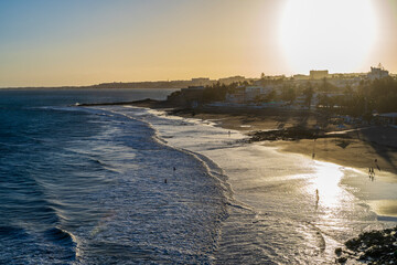 Aerial view of the Amadores beach on the Gran Canaria island in Spain. The most beautiful beach on the island.