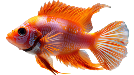 The AI-generated photo of a colorful Betta fish, with a vibrant orange and yellow body and flowing fins.