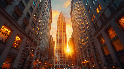Fototapeta premium Urban cityscape with a prominent high-rise building