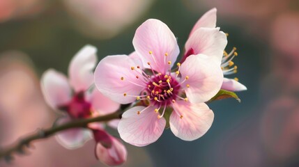 An almond flower in full bloom captured in close up