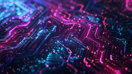 Obraz premium A colorful image of a circuit board with many lines and dots. The image has a futuristic and technological vibe