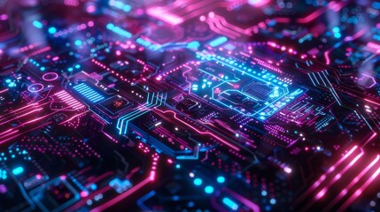 Fototapeta premium Computer board with a blue and pink background