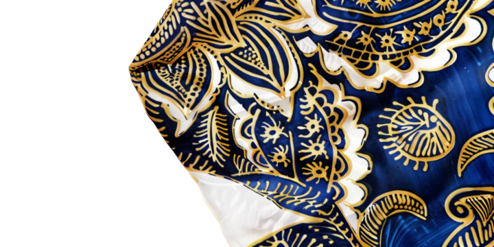 A piece of batik fabric with traditional Indonesian patterns, isolated on transparent background