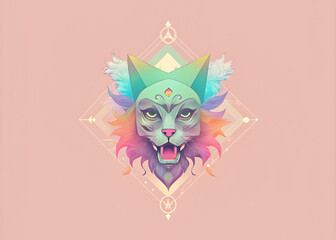 Fototapeta premium colorfully abstracted faces, cult party kei, manticore, celestialpunk, tropical symbolism, floral explosions, catcore.