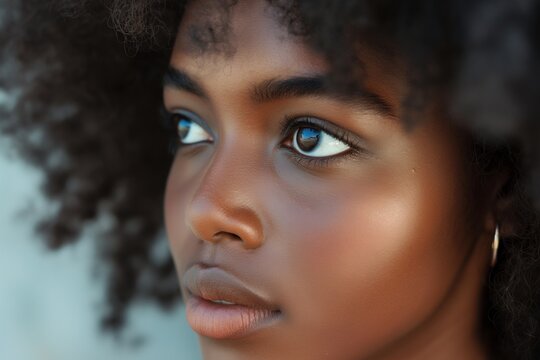 African Carly hair women model closeup, Stunning Closeup of an African Curly Hair Model, Closeup Shots of a Gorgeous Female Model