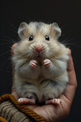 An anxious hamster with its fur slightly puffed up, hiding its face in its paws,