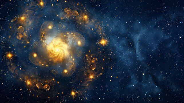 Mystical background with golden mandala, suitable for astrological websites, cosmic healing services or night meditation tools.