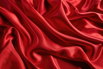 Silk Red Background. Luxurious Red Satin Fabric Fold as Romantic Sheet