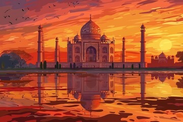 Naklejka premium Artistic illustration of Taj Mahal, Agra at dusk